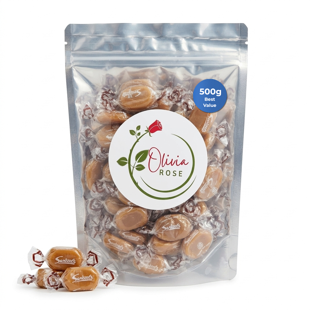 Olivia Rose Butterscotch Sweets Pouch – Made with Genuine Swizzels Butterscotch Sweets – 250g, 500g, 750g & 1kg (1000g)