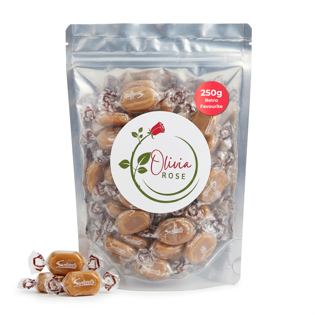 Olivia Rose Butterscotch Sweets Pouch – Made with Genuine Swizzels Butterscotch Sweets – 250g, 500g, 750g & 1kg (1000g)
