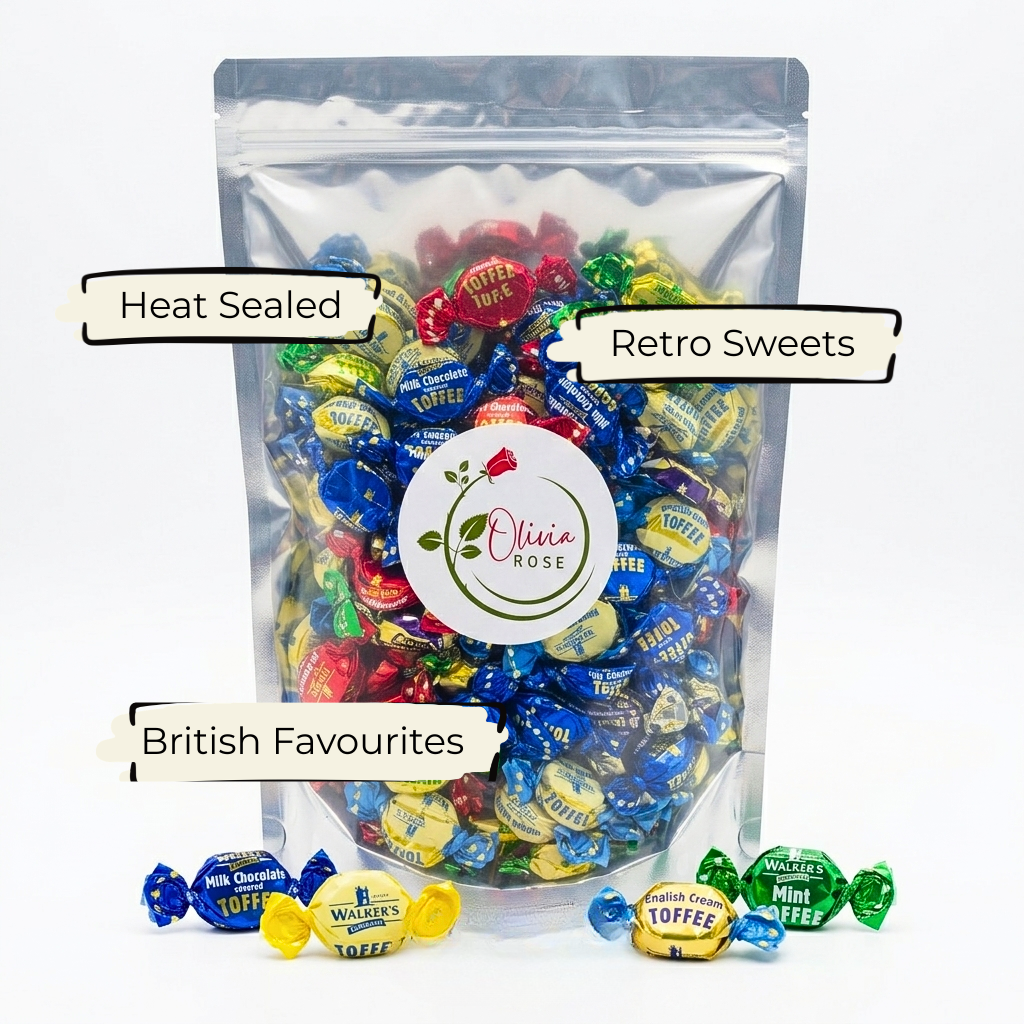 Olivia Rose Assorted Toffees & Eclairs – Resealable Sweet Pouch – 250g, 500g, 750g & 1000g