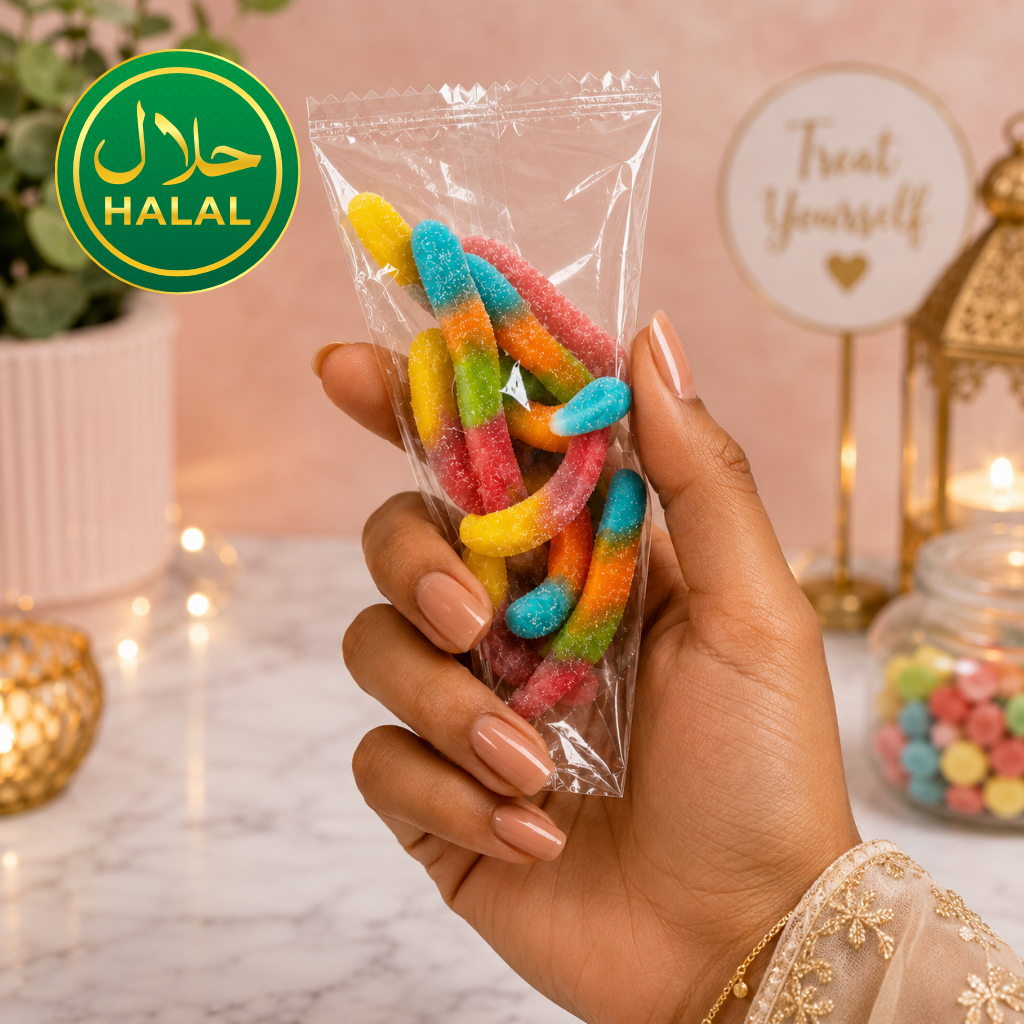 35 Pack Halal Sweet Treat Bags – Mixed Gummy & Fizzy Party Sweets – Sealed Individual Bags