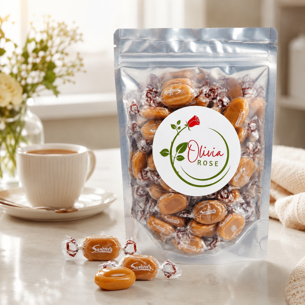 Olivia Rose Butterscotch Sweets Pouch – Made with Genuine Swizzels Butterscotch Sweets – 250g, 500g, 750g & 1kg (1000g)
