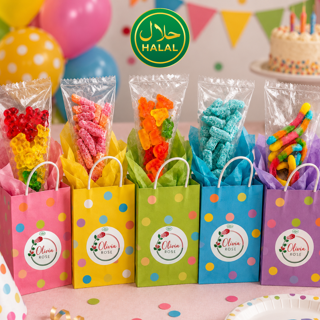 35 Pack Halal Sweet Treat Bags – Mixed Gummy & Fizzy Party Sweets – Sealed Individual Bags