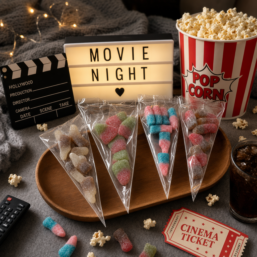32 Pack Vegan Fizzy Sweets Treat Bags, Mixed Candycrave Pick n Mix Box, Cola Bottles, Cherry Cola, Bubblegum & Watermelon, Individually Wrapped Party Sweets, Vegan Friendly Sweet Cones