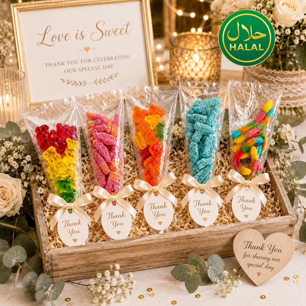 35 Pack Halal Sweet Treat Bags – Mixed Gummy & Fizzy Party Sweets – Sealed Individual Bags