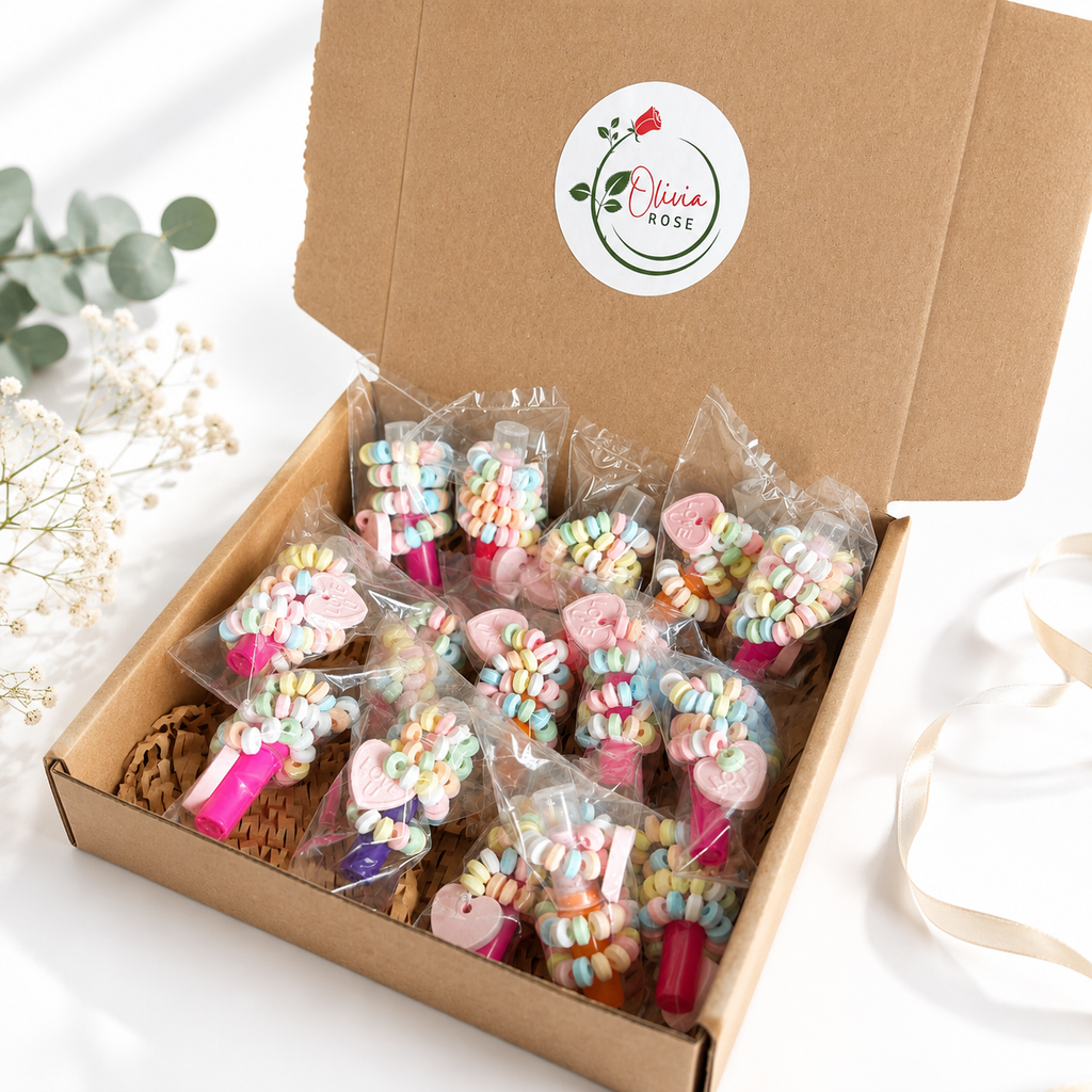 Kids Candy Necklace & Lipstick Party Sweet Box | 15 Party Bag Treat Bags
