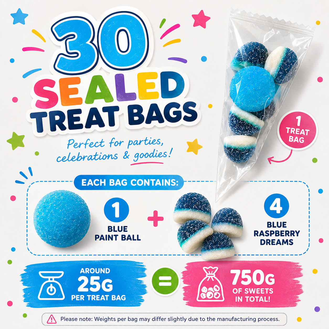 Olivia Rose Blue Party Treat Bags – 30 Sealed Sweet Party Favour Bags