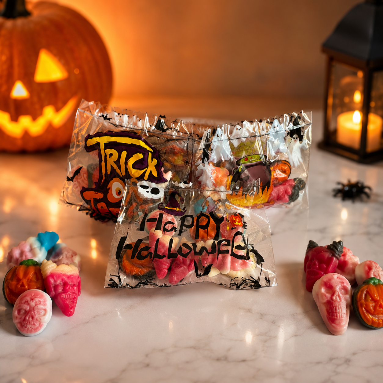 Halloween Spooky Treat Bucket – 25 Mini Sweet Bags with Reusable 2.5L Trick or Treat Bucket