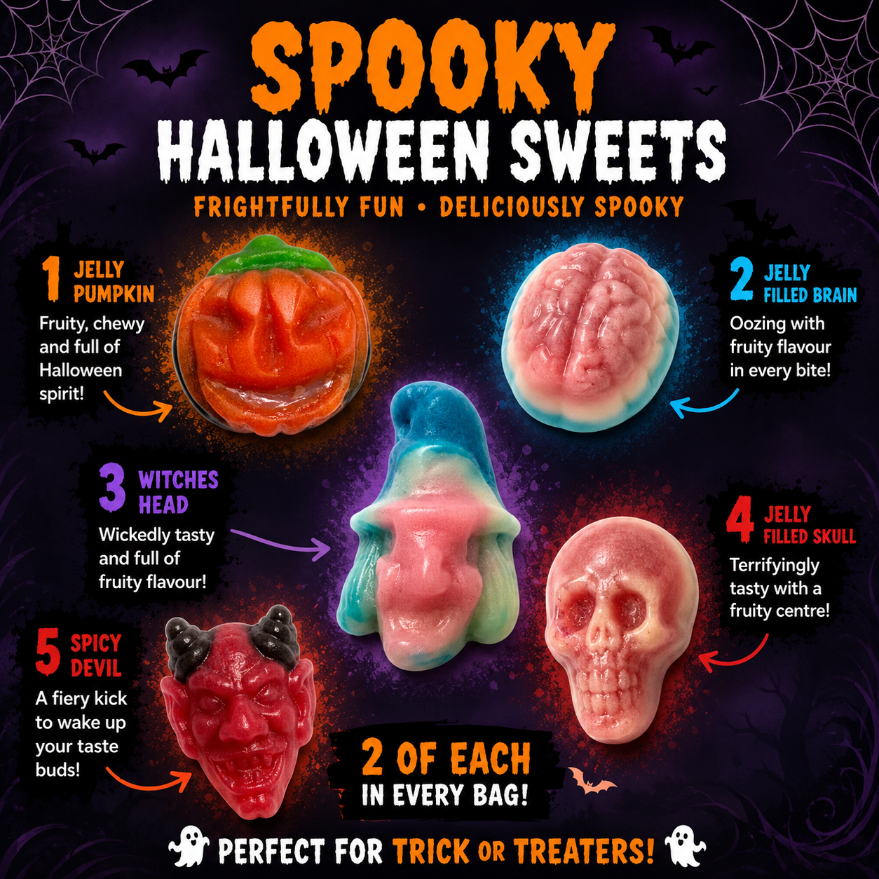 Halloween Spooky Treat Bucket – 25 Mini Sweet Bags with Reusable 2.5L Trick or Treat Bucket