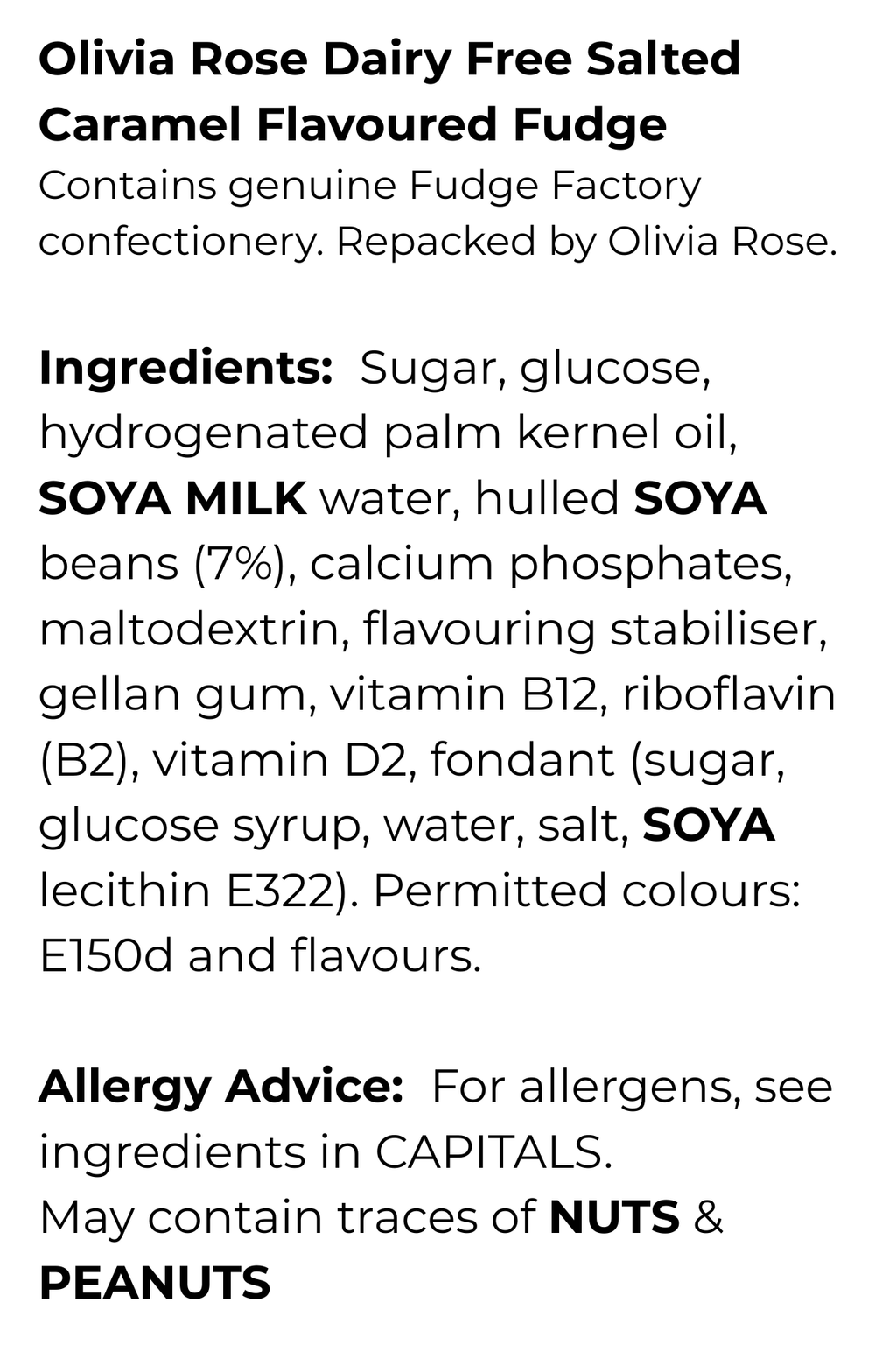 Olivia Rose Dairy Free Salted Caramel Flavoured Fudge – Resealable Pouch – 250g, 500g, 750g & 1kg