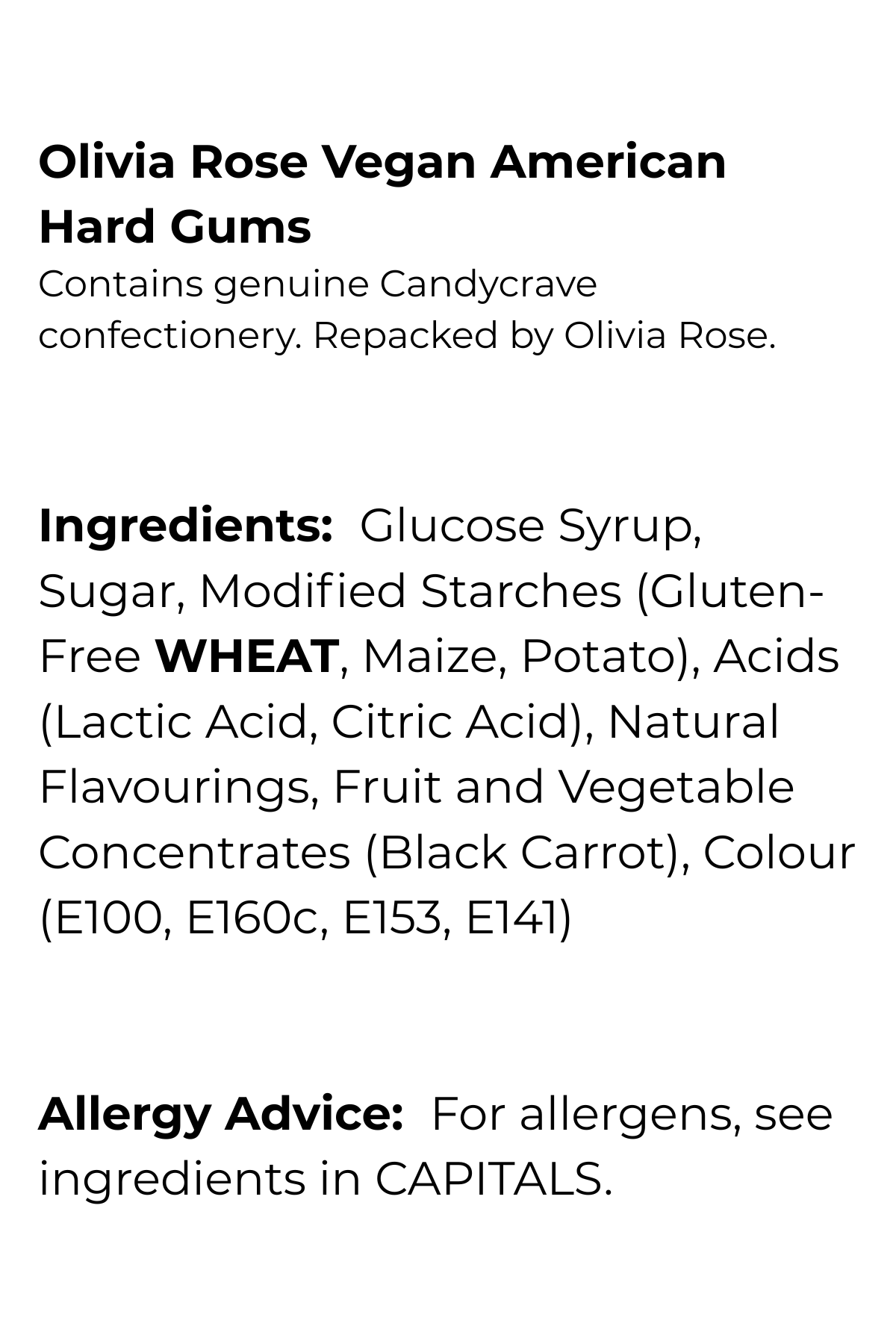 Olivia Rose Vegan American Hard Gums – Resealable Pouch – 250g, 500g, 750g & 1kg