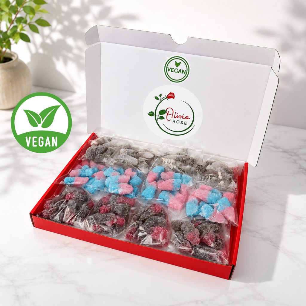 Vegan Family Favourites Sweet Box, 12 Bag Letterbox Sweets Gift Box, Cola, Cherry Cola & Bubblegum Bottles