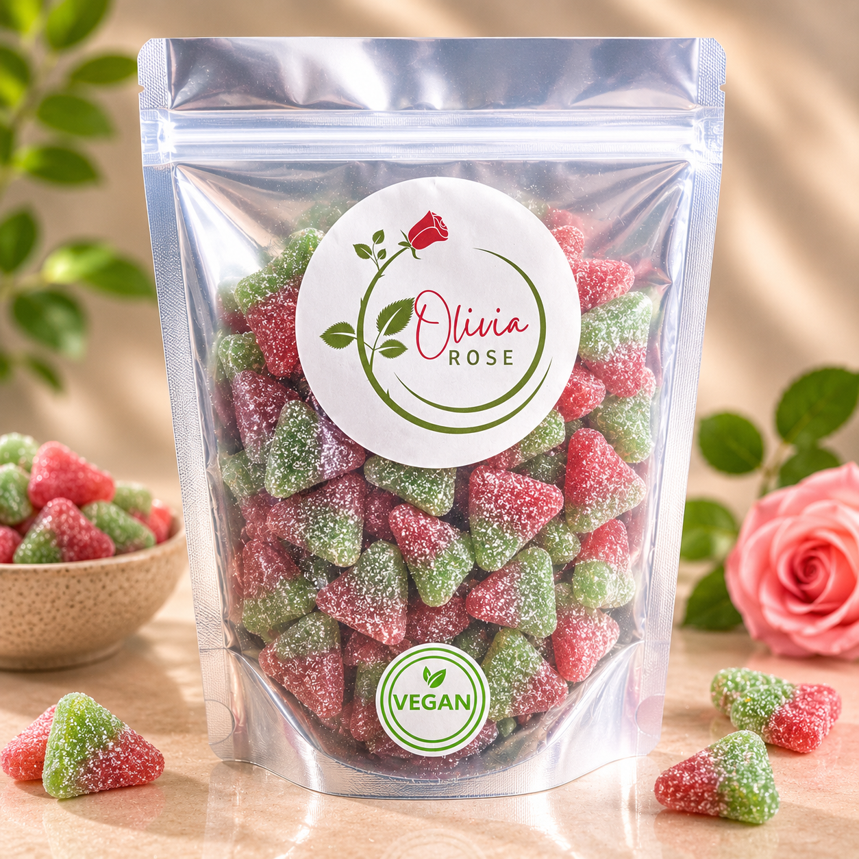 Olivia Rose Vegan Fizzy Watermelon Slices – Resealable Sweet Pouch – 250g, 500g, 750g & 1000g