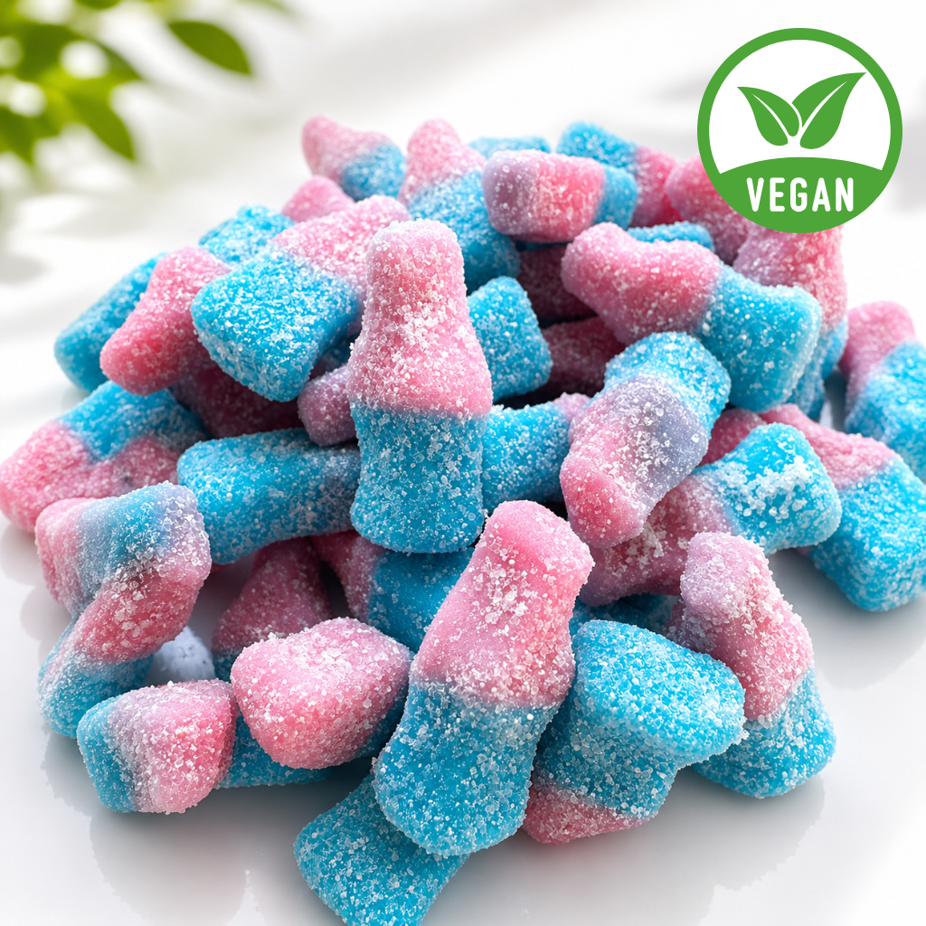 Vegan Family Favourites Sweet Box, 12 Bag Letterbox Sweets Gift Box, Cola, Cherry Cola & Bubblegum Bottles