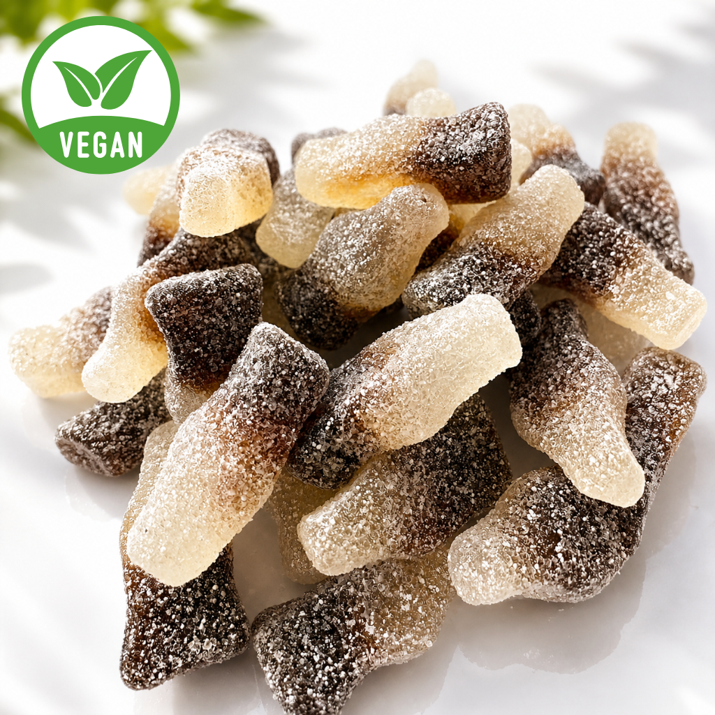 Vegan Family Favourites Sweet Box, 12 Bag Letterbox Sweets Gift Box, Cola, Cherry Cola & Bubblegum Bottles